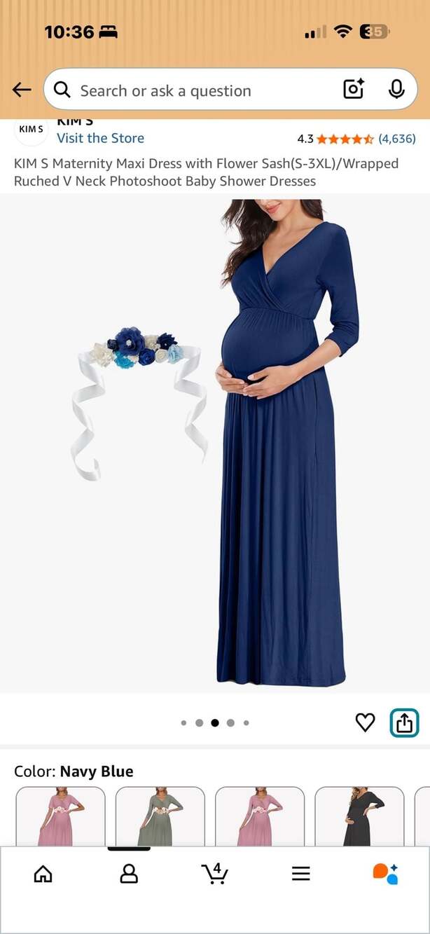 KIM S Navy Blue Maternity Maxi Dress with Flower Sash, Size L